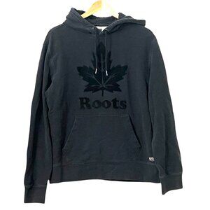 Roots Canada Black Pullover Hoodie Beaver Logo Men’s M Cotton Hoodie Streetwear